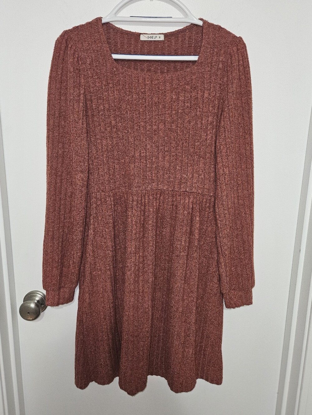 Shine Up Rust Knit Long Sleeve Sweater Dress Medium Velour